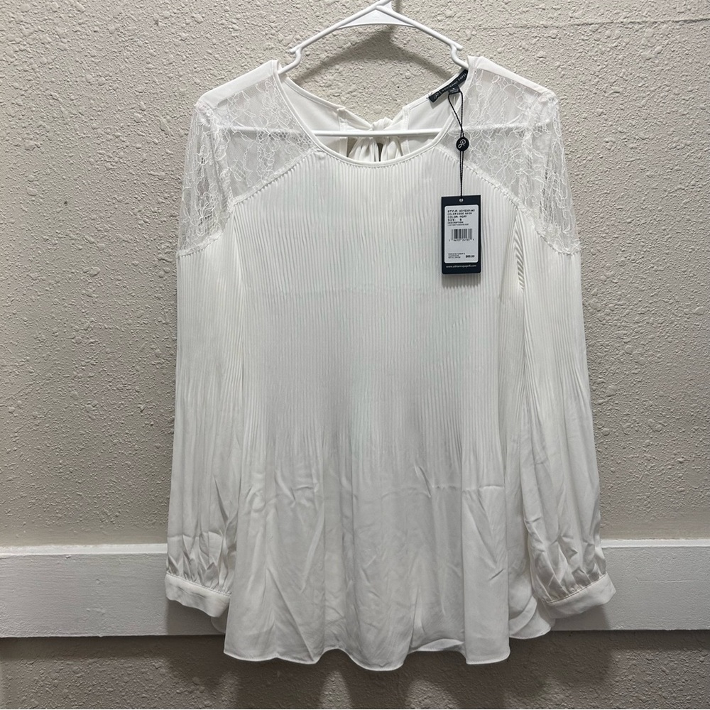 Adrianna Papell lace yoke tie back blouse (IVY) NWT